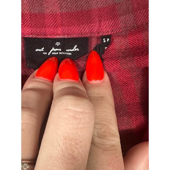 Out From Under Urban Outfitters Red Plaid Cropped Flannel Shirt Size Small - Picture 2 of 5